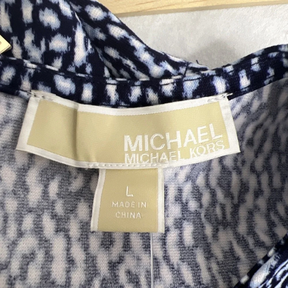 Michael Kors (MK)‎ Women's Printed Blue Tank Top Zipper Back Size Large~NWT
